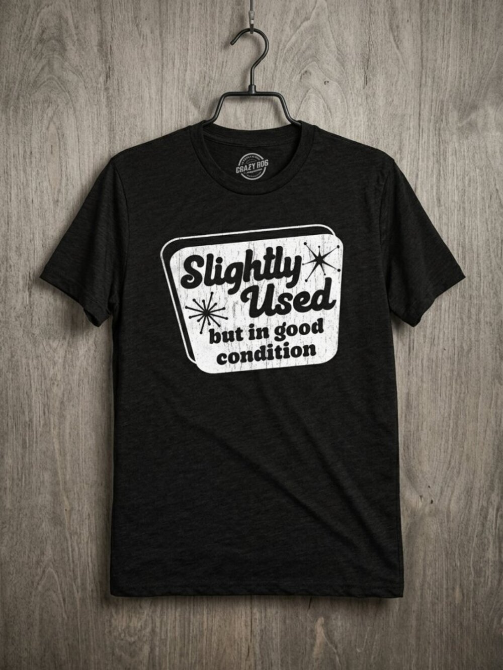 Vintage Slightly Used Funny Graphic Tee Retro Humor Black T Shirt Y2K